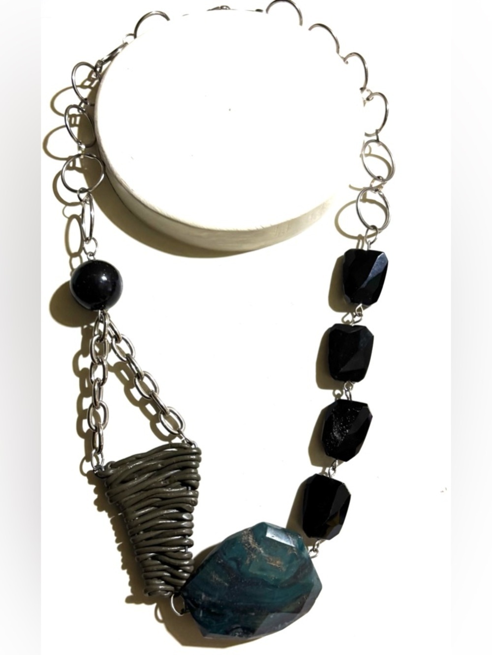 Handmade Black and Teal agate Statement Necklace - Designer Style